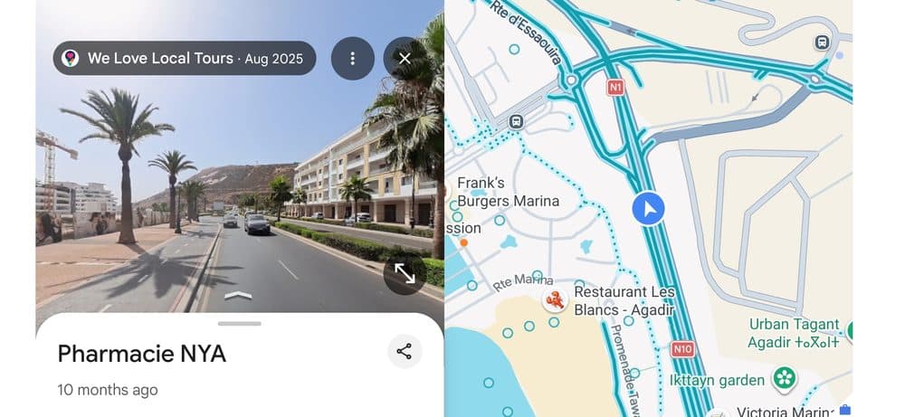 Google Street View drive imagery across Agadir